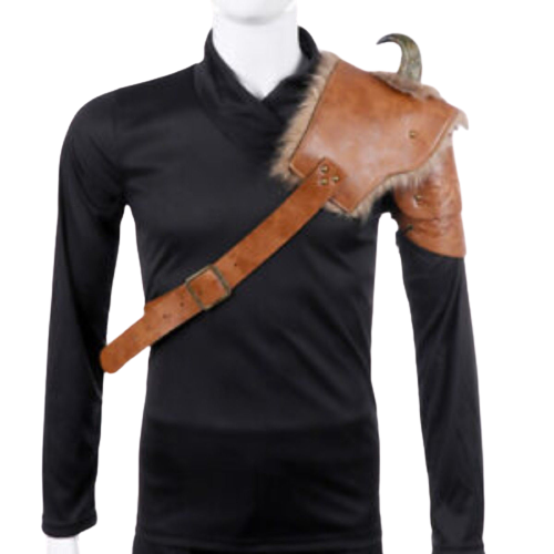 PU Leather Shoulder Amour Medieval Viking Cosplay Costume Brown Left