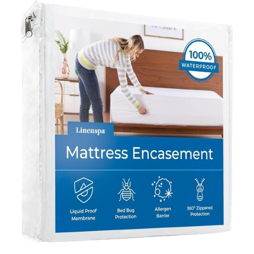 Zippered Mattress Cover Water & Bed Bug Proof Noiseless & Absorbent King White