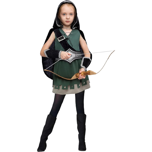 Warrior Night Hooded Huntress Costume for Cosplay Tween Girls with Accs L10-12yr