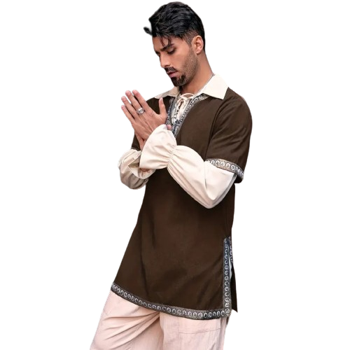 Lace Up V Neck 2X Brown Medieval Knight Tunic Renaissance Scottish Warrior