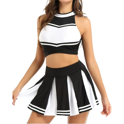 Schoolgirl Cheerleading Costume 2 Piece Fancy Crop Top Mini Skirt Outfit Black L
