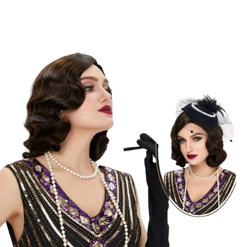 Cosplay Wig Classical 80s Water Wave Synthetic Fiber Hair Replacement Wig Brown