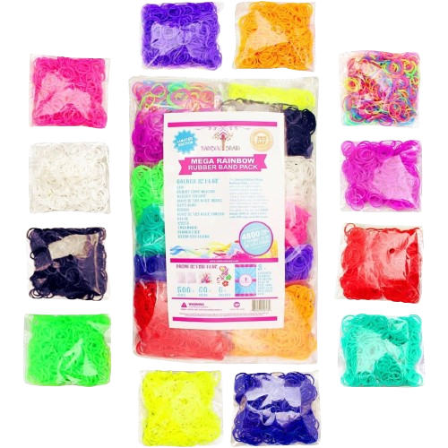 4800 Band MEGA Rainbow Braid Loom Refill Set 24 Colors 35 Charms & 500 Clips