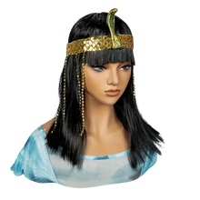 Load image into Gallery viewer, Egyptian Queen Costume Wig Black Hair 14inch Straight Synthetic + Bangs Cosplay
