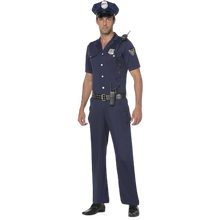 Load image into Gallery viewer, Men&#39;s Police Cosplay costume Blue, Small Pants Shirt Hat Belt &amp; Badges
