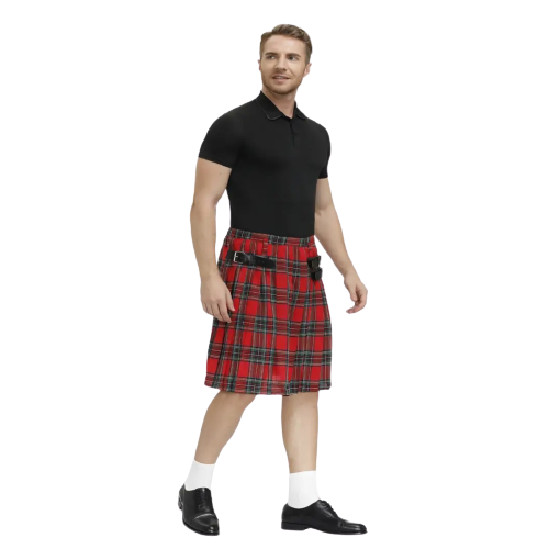 Plaid Pleated Skirt Scottish Short Skirt Traditional Kilt Red / XL(36)