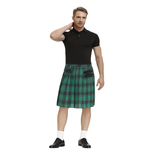 Plaid Pleated Skirt Scottish Short Skirt Traditional Kilt Green / XL(36)