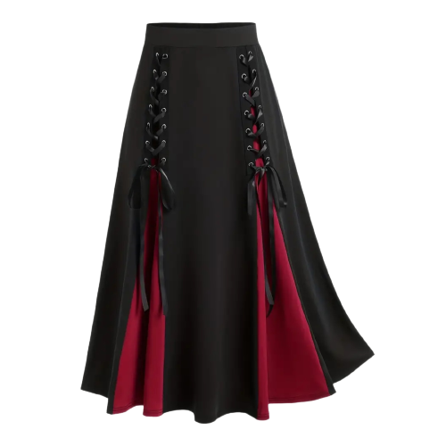 Pleated Tie Front Skirt Casual High Waist Skirt Women's Clothing Burgundy XXL 14