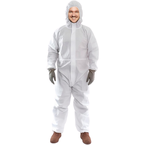 Coveralls 3X-Large White Hazmat Suit with Hood, Zipper Waterproof Lab Coveralls