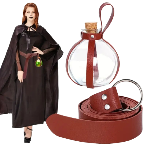 Medieval Knight Belt & Wizard Potion Glass Medieval Faux Leather Belt With Loop