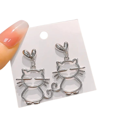 Hollow Out Cat Kitten Earrings, Cute Cat Animal Jewelry, Party Birthday Gifts