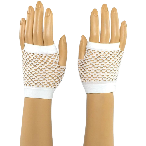 Fishnet Gloves 80s Costume Accessories Fingerless Short Fish Net Glove White