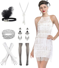 Load image into Gallery viewer, Flapper Dress 1920s Gatsby Tassel Sway Dance with 20s Accessories Medium White
