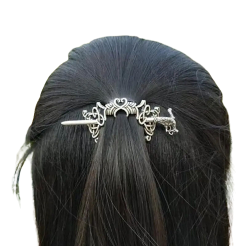 Viking Celtic Hairpin Clasp Silver Tone Hollow Out Alloy Irish Hair Accessorie