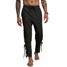 Load image into Gallery viewer, Cotton &amp; Linen Blend Lace Up Bottom Beach Medieval Pirate Pants black XXXL 40
