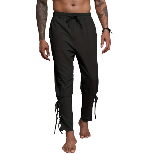 Cotton & Linen Blend Lace Up Bottom Beach Medieval Pirate Pants black XXXL 40