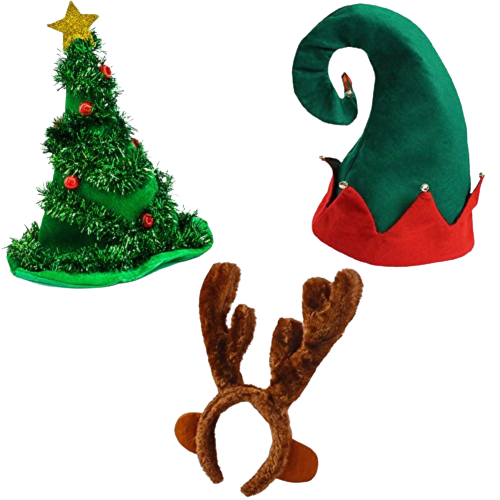 Christmas Hats Elf & Reindeer Antler Headband Christmas Tree Hat 3 Holiday Hats