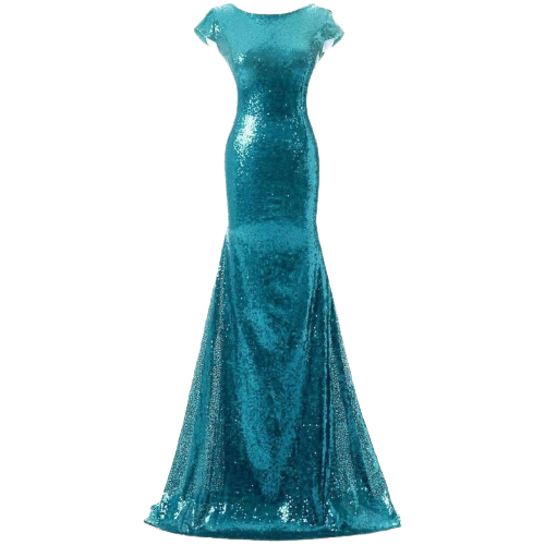 Teal Mermaid V-Neck Backless Long Bridesmaid Dress Sequins Gown size 6