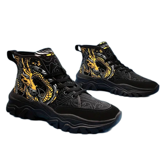 Dragon Pattern Canvas Shoes Comfy Non-Slip Breathable Sneakers Unisex 8.5 Black