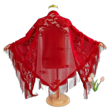 Load image into Gallery viewer, Vintage Style Red Lace Shawl Thin Breathable Tassel Triangle Scarf Hollow Out
