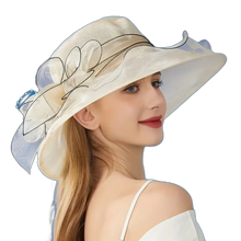 Load image into Gallery viewer, Organza Bucket Hat with Wide Brim for Church, Bridal, Tea Party &amp; Weddings Beige
