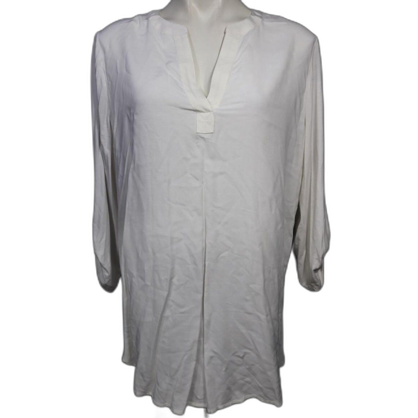 Pleione Women's White Split Neck Long Sleeve Shirt NWT Sz XL