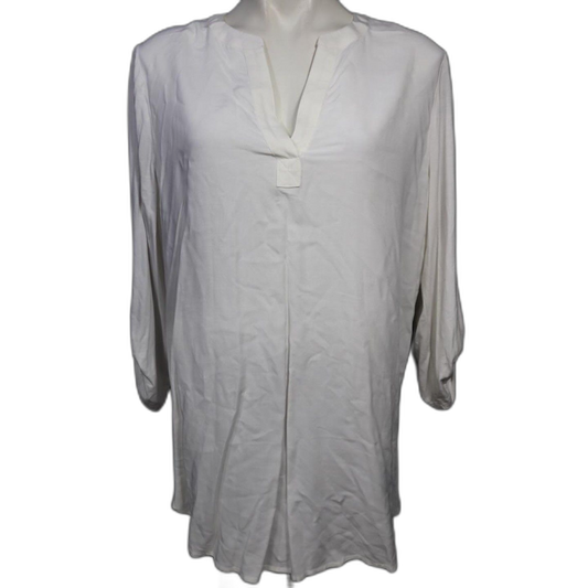 Pleione Women's White Split Neck Long Sleeve Shirt NWT Sz XL