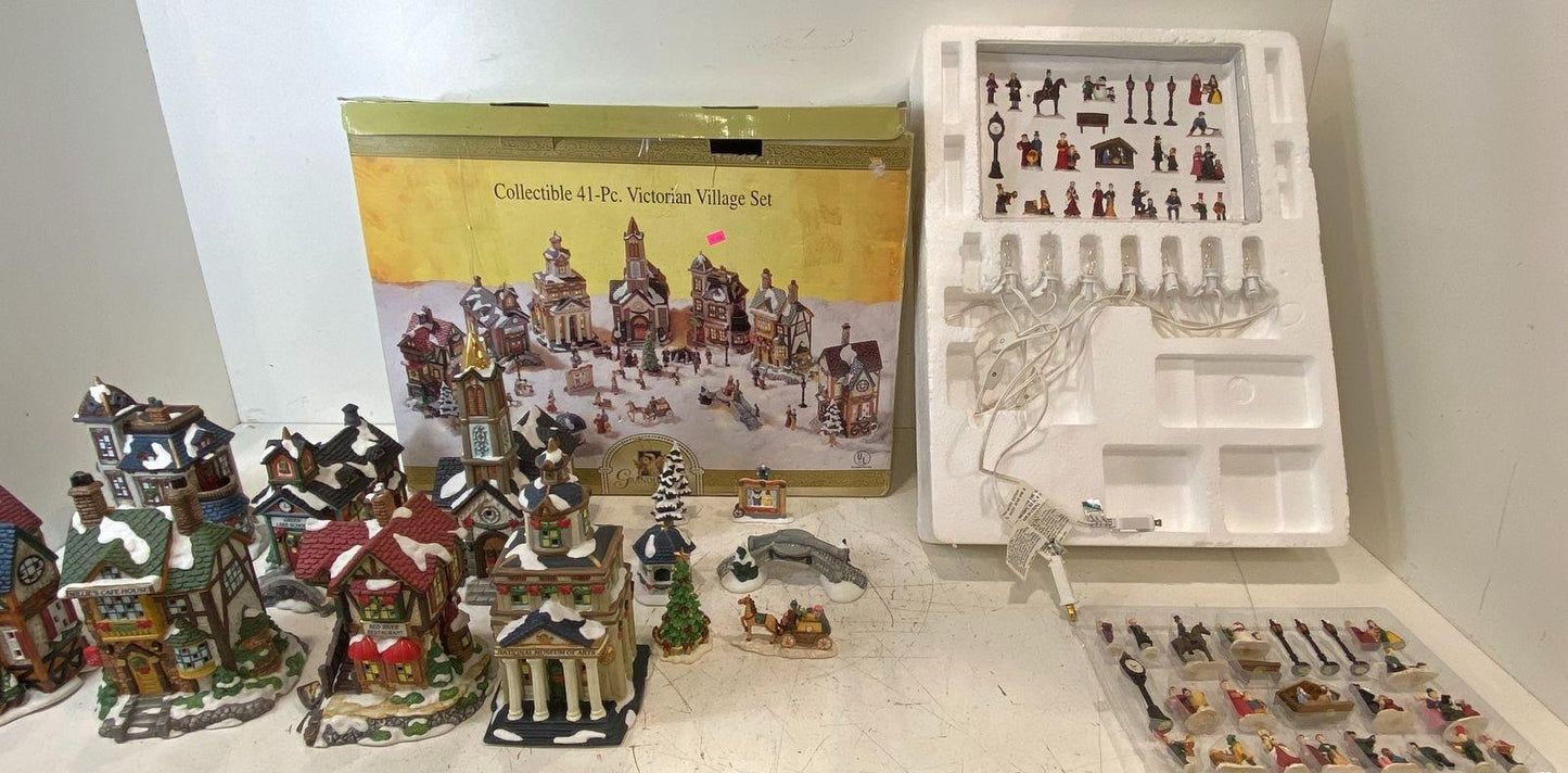 Grandeur Noel Collectible 41-piece Victorian Winter Village Set (Powers on) IOB