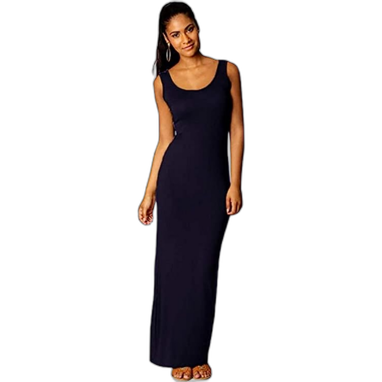 Casual Tank Dress Scoop Neck Sleeveless Slim Bodycon Racerback Maxi Dress Blue L