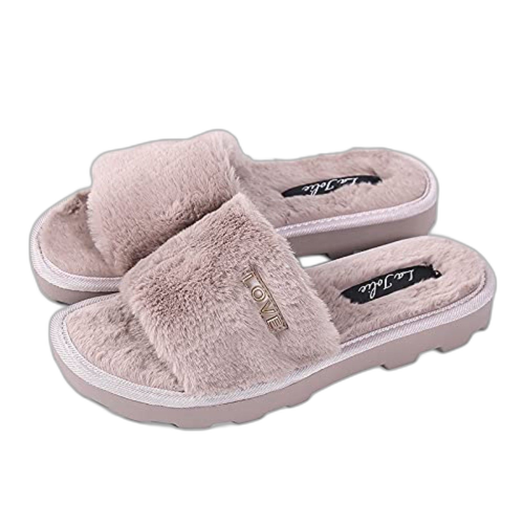 Faux Fur Slide Sandal Unisex Slippers House Shoes Indoor Outdoor Brown Size 11