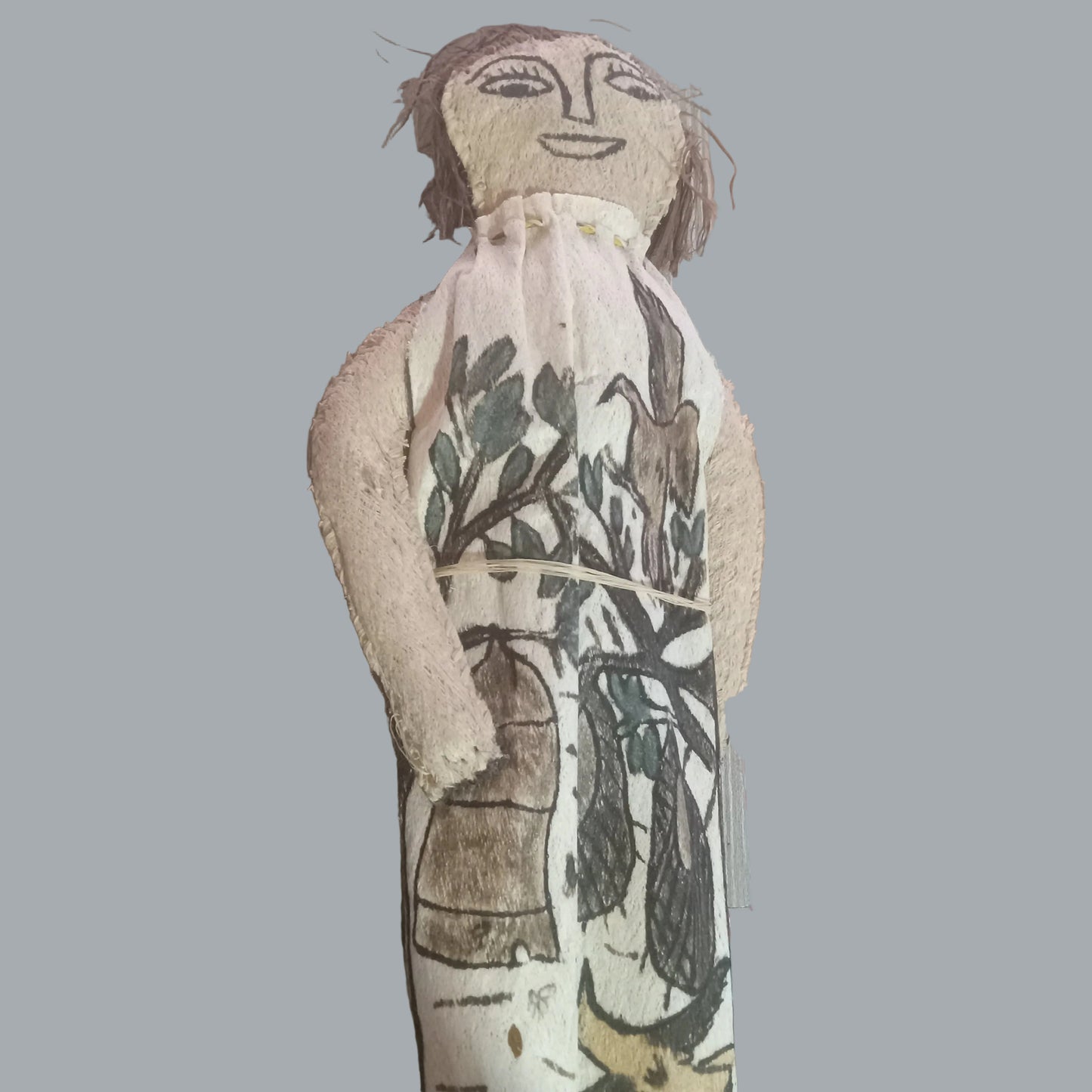 Vintage Tikuna Tree Bark Cloth Doll Colombian Amazon Folk Art Imports Chibcha