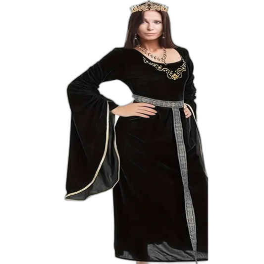 4 Pcs Medieval Princess Dress with Waistband Renaissance Black XXL