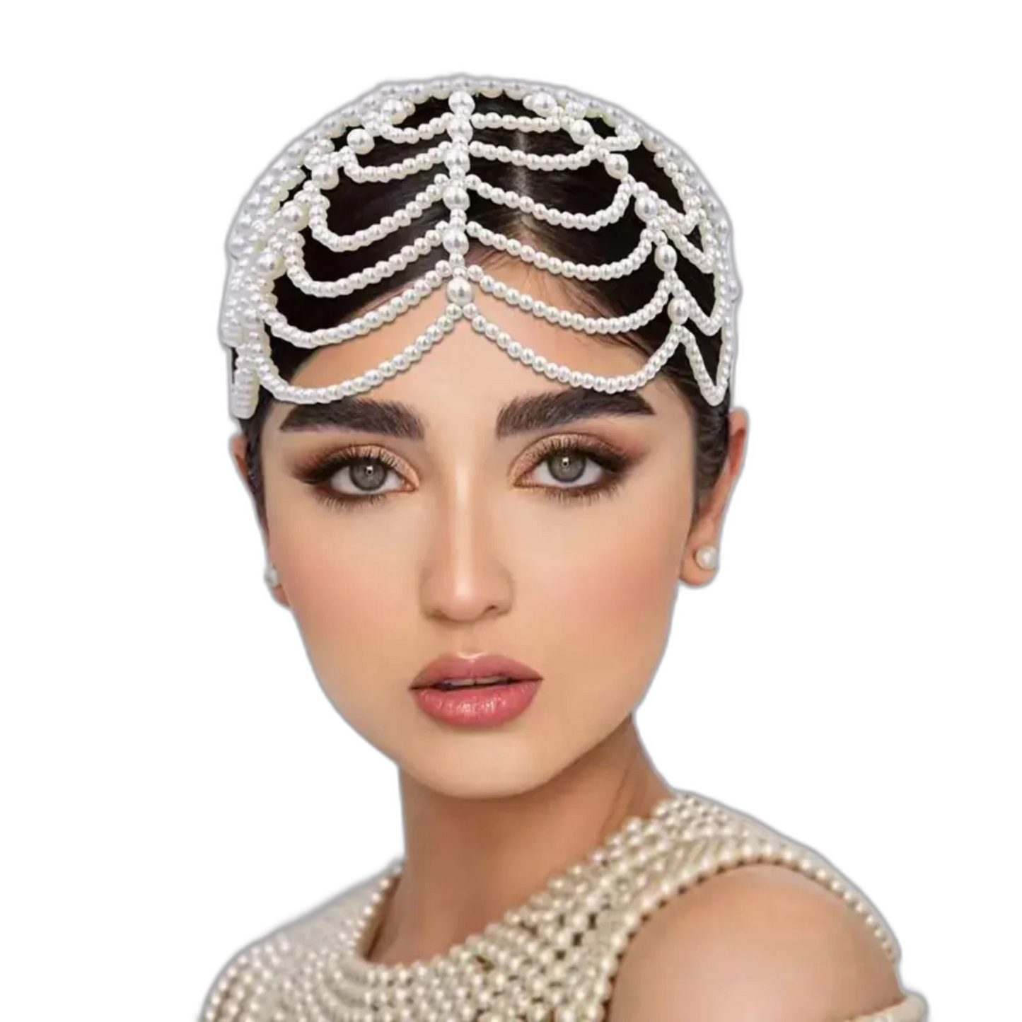 Faux Pearls Head Jewelry Festival Costume Hair Headband Chain For Women