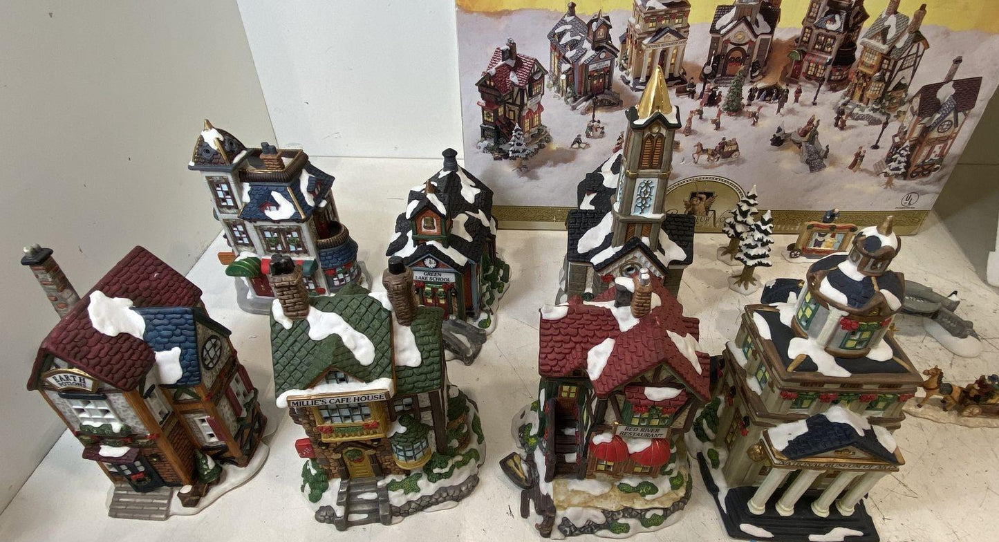 Grandeur Noel Collectible 41-piece Victorian Winter Village Set (Powers on) IOB