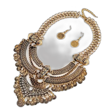 Load image into Gallery viewer, Crescent Moon Tassel Thick Chain Short Collarbone Necklace &amp; Earrings Zinc Alloy
