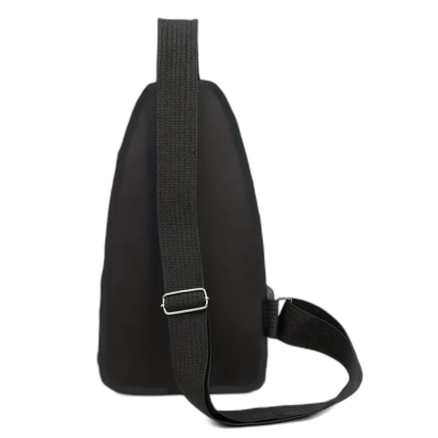 Black Nylon Leisure Sports Travel Chest Bag, Zipper Closure With Headphone Port