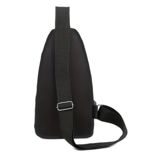 Black Nylon Leisure Sports Travel Chest Bag, Zipper Closure With Headphone Port