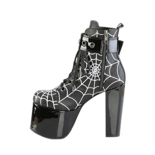 Demonia Torment-51 Spider Web Platform Ankle Boots Size 6 Black Vegan Leather