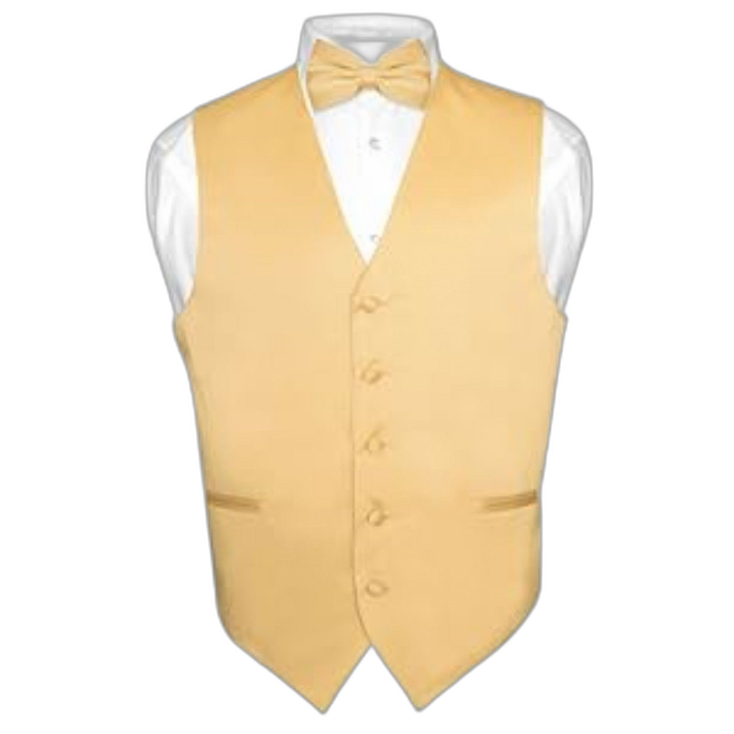 Men's Dress Vest & BowTie Solid Gold Color Bow Tie Set for Suit or Tuxedo X L