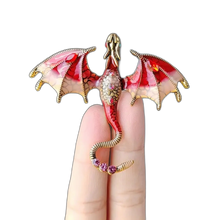 Load image into Gallery viewer, Red Enamel Dragon Brooch With Rhinestone Fashion Brooch Versatile 2.75&quot;x 2.5&quot;
