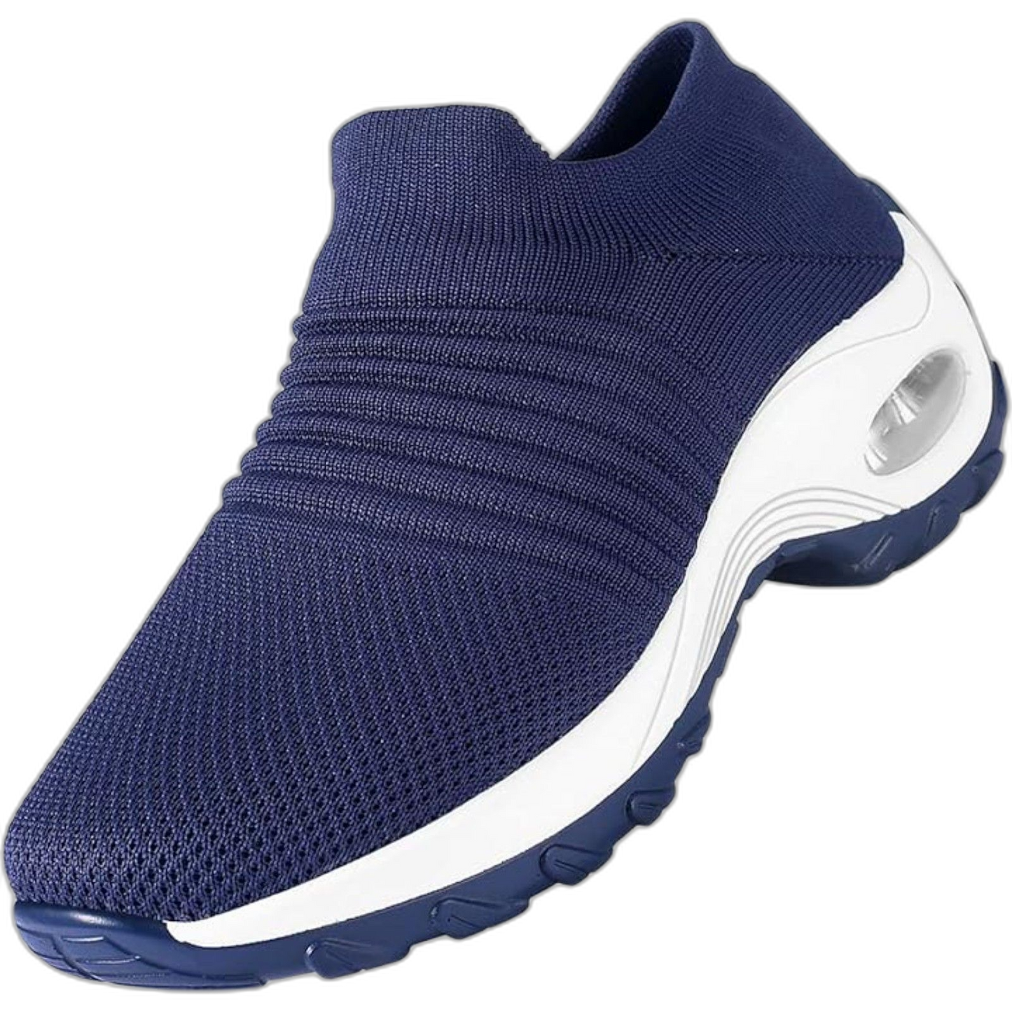 Slip on Sock Sneakers Mesh Shoes Wedge Comfort AirCushion Platform Navy Blue 8.5