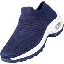 Load image into Gallery viewer, Slip on Sock Sneakers Mesh Shoes Wedge Comfort AirCushion Platform Navy Blue 8.5

