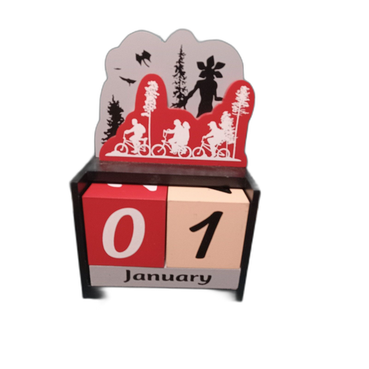 Stranger Things Block Calendar Perpetual Wood Dice Calendar Desk Display Scene
