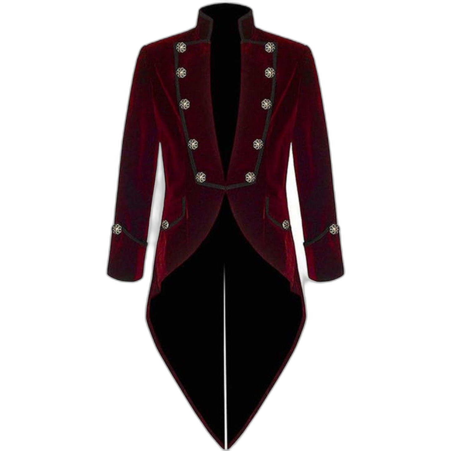 Jacket High Collar Burgundy Costume Retro Gothic Victorian Trench Coat Uniform S