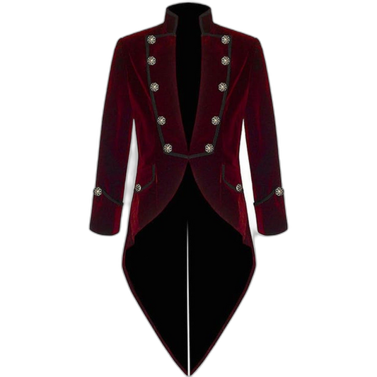 Jacket High Collar Burgundy Costume Retro Gothic Victorian Trench Coat Uniform S