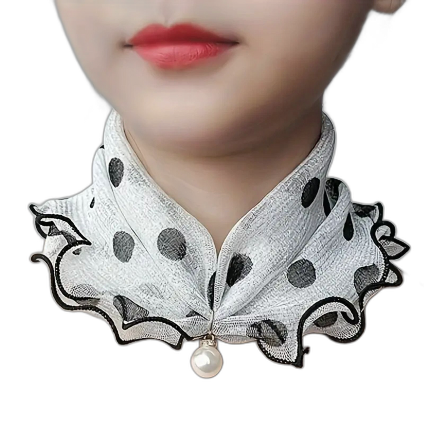 Collar Scarf Imitation Pearl Pendant Thin Breathable Ruffle Edge Neck Protection