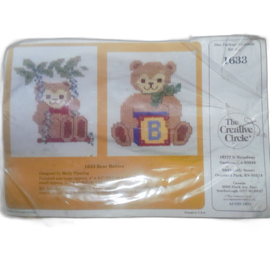 NEW The Creative Circle Bear Babies Embroidery Cross Stitch Kit #1633