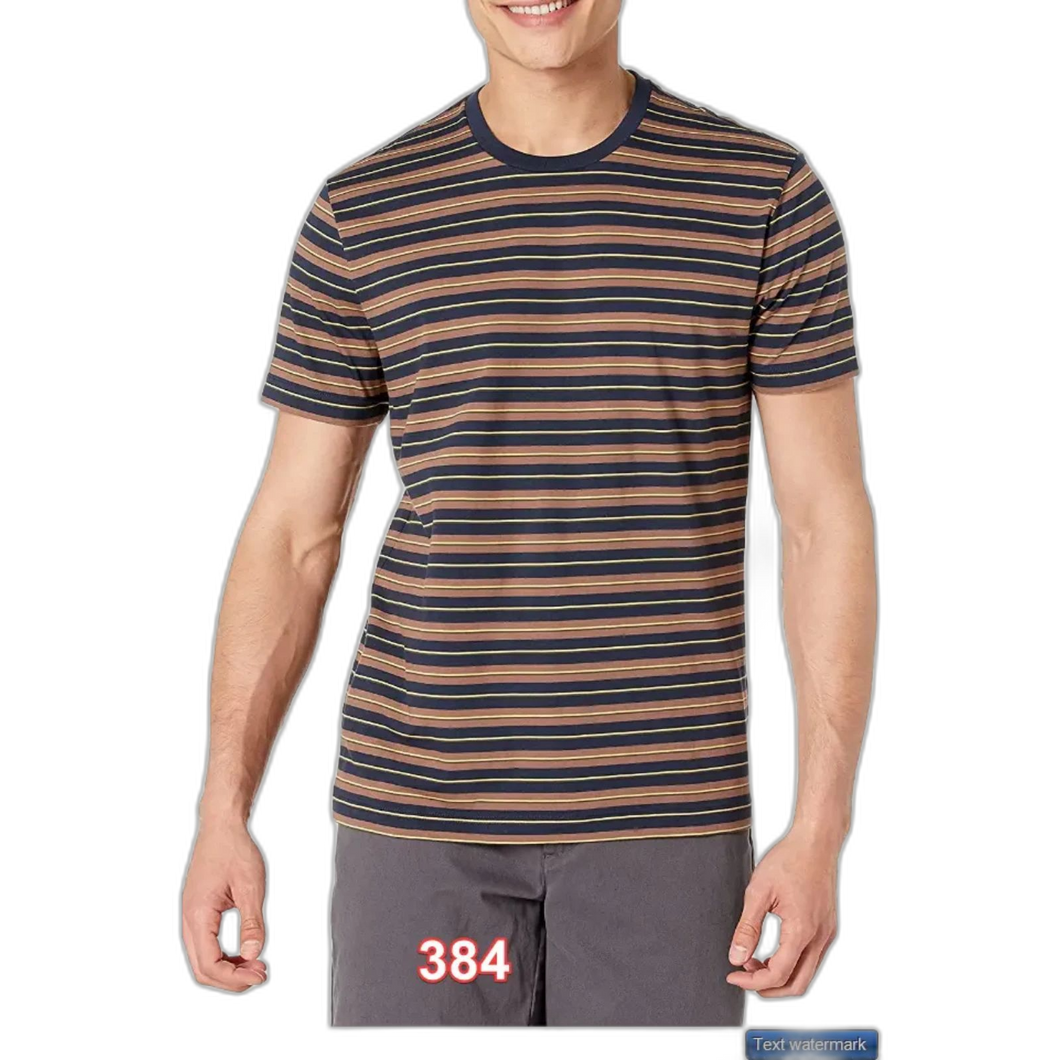 Men's Slim-Fit Short-Sleeve Cotton Crewneck T-Shirt Blue/Tan Stripe Large Tall