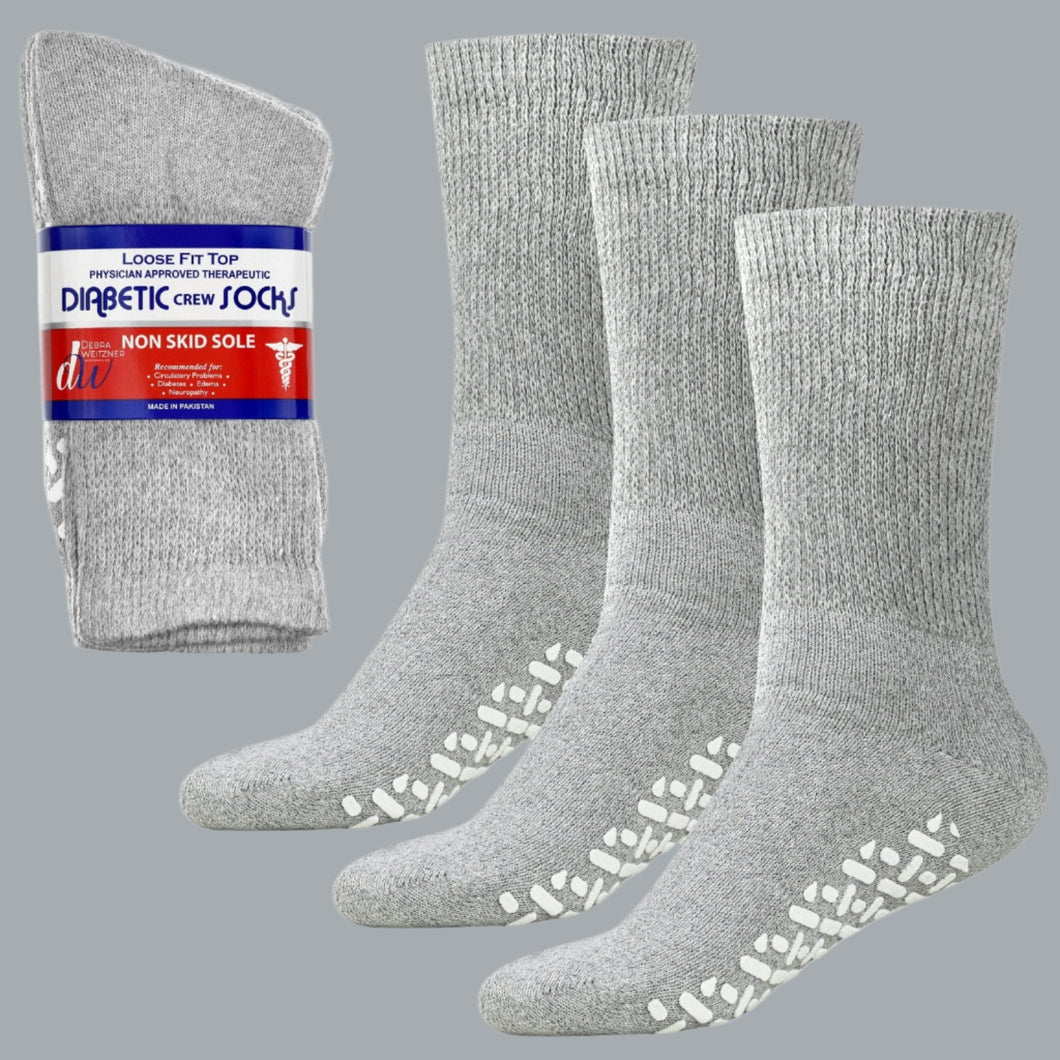 3 Pairs Men's gray Diabetic Crew Socks Loose Fit Big Size 13-15