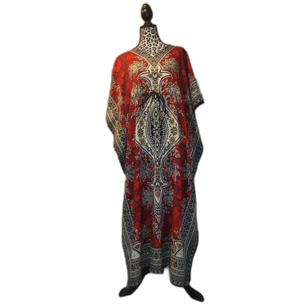 Women Long Kaftan Women One Size Maxi Dress Beach Caftan Poncho Red